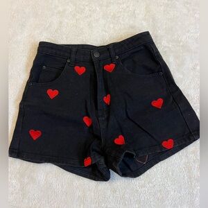 Lazy Oaf Black Shorts with Red Heart Details